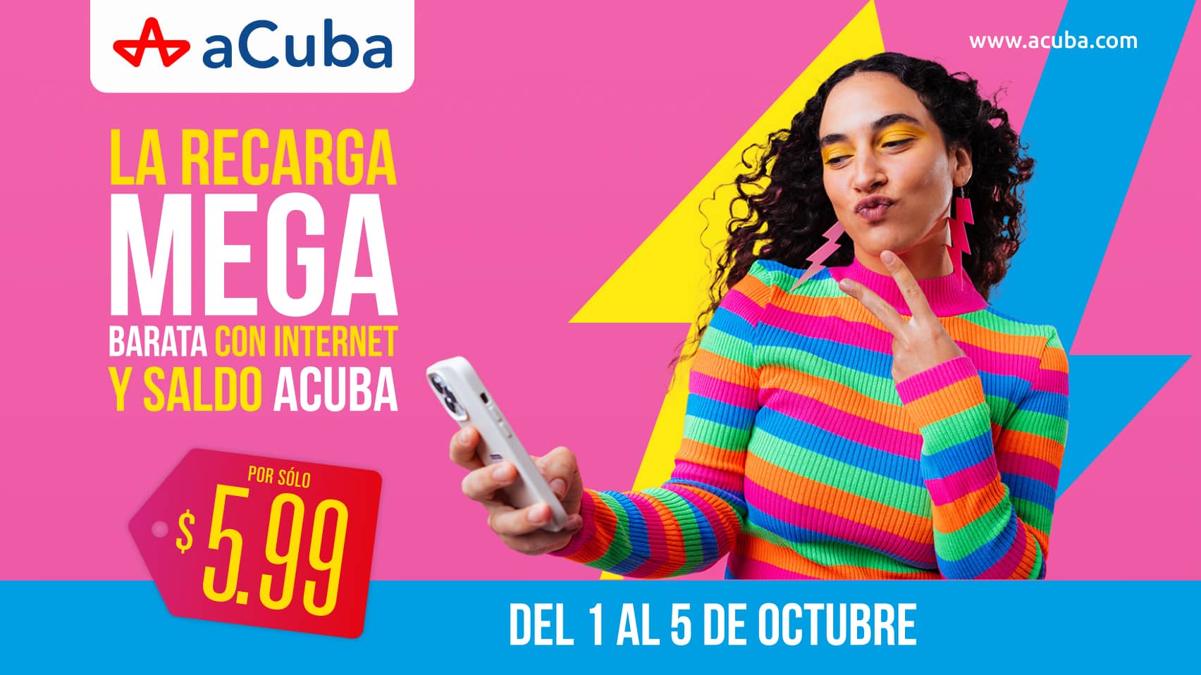¡La Recarga megaBARATA aCuba! Del 1 de octubre al 5 de octubre ¡En Cuba recibirán Internet Ilimitado por 5 días y 125 CUP de Saldo Principal!